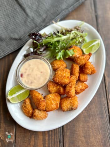 Air Fryer Coconut Salmon Bites pinchofnom.com