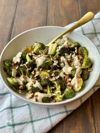 Air Fryer Sprout and Tahini Salad pinchofnom.com
