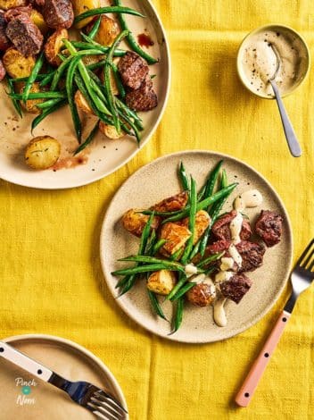 Air Fryer Steak Bites and Potatoes pinchofnom.com