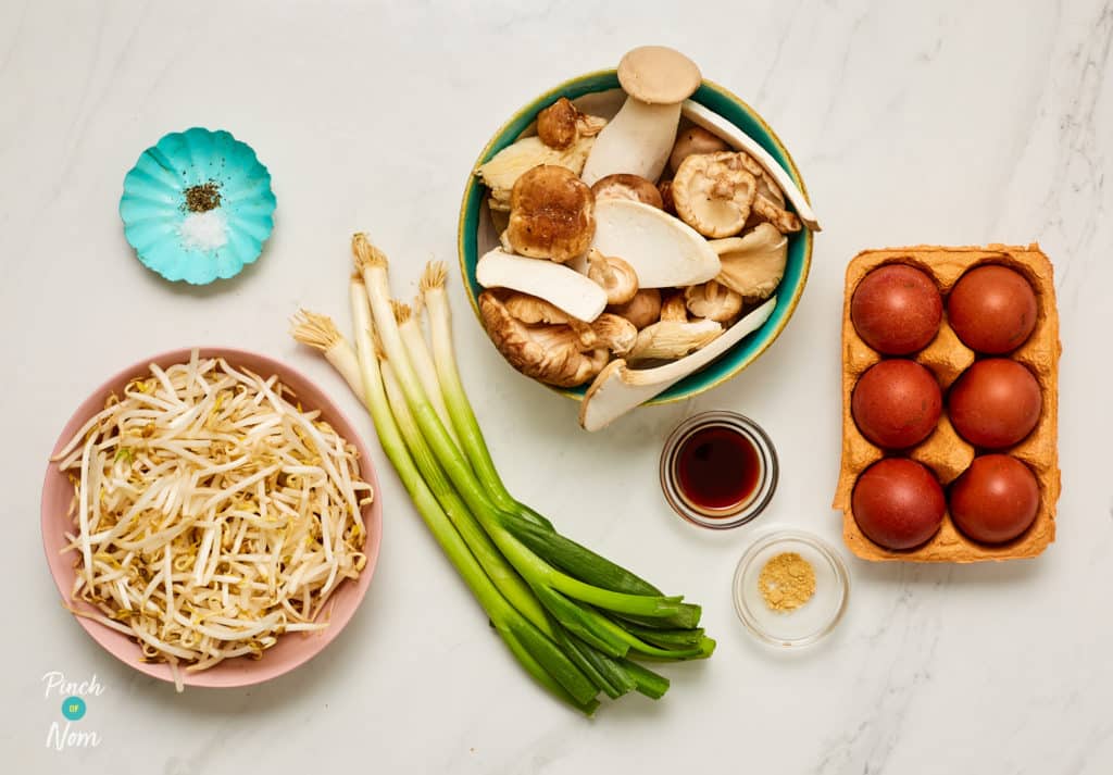 Ingredients for Pinch of Nom Chinese-Style Omelette laid out on counter.