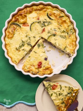 Mediterranean-Style Roasted Vegetable and Feta Quiche pinchofnom.com