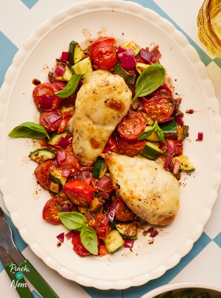 Pinch of Nom Mozzarella-Topped Chicken with Balsamic Cherry Tomatoes