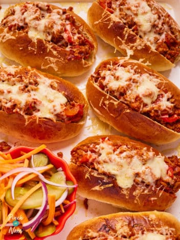 BBQ Sloppy Dogs pinchofnom.com
