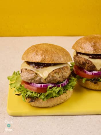 Air Fryer Ploughman's Burgers pinchofnom.com
