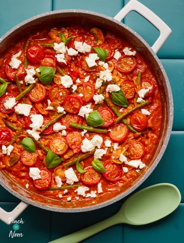 Roasted Red Pepper and Feta Orzo pinchofnom.com