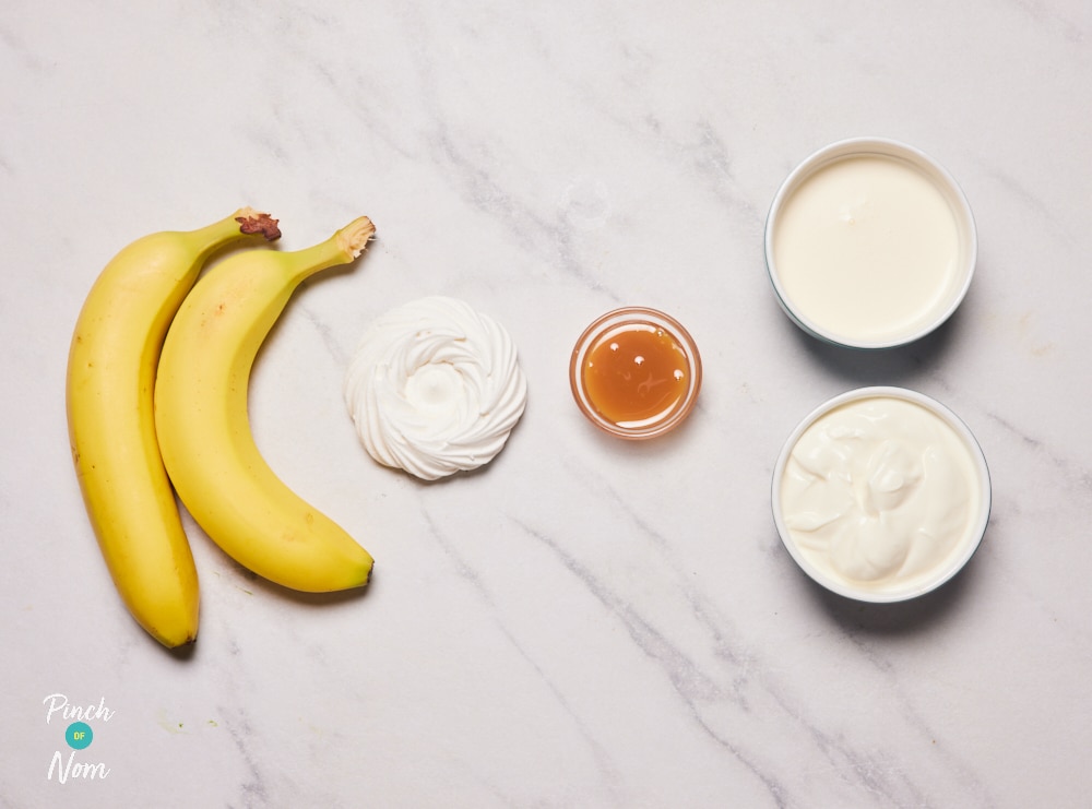 Ingredients for Pinch of Nom Banana Mess laid out on counter.