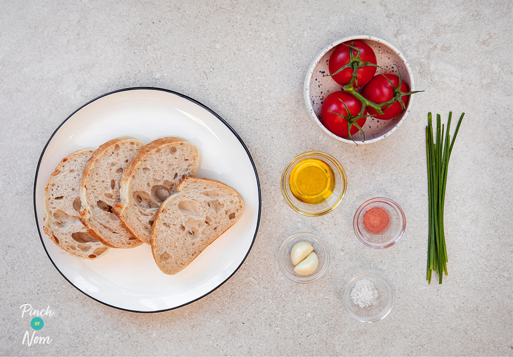 Ingredients for Pinch of Nom Pan con Tomate laid out on counter.